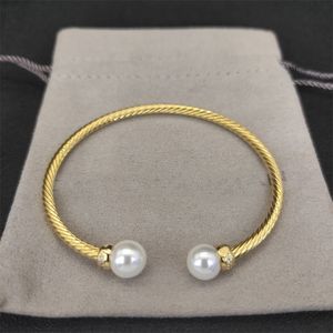 Vintage dy designer bracelet jewelryluxury popular cuff mens bracelet cable wire pearl head bangles mothers gift free jewelry shipping high polished zh157 E4