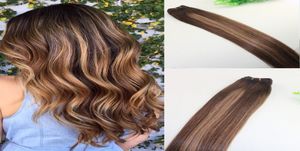 Cabelo humano tecer ombre tintura cor brasileira virgem trama pacote extensões dois tons 4 marrom a 27 loira 7011764