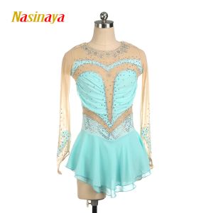 Abiti da pattinaggio artistico Costume da competizione personalizzato Gonna da ghiaccio per ragazza Donna Bambini Ginnastica Azzurro lucido