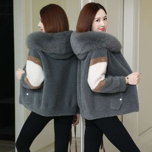 Sheep Cut Velvet For Women 2023 Haining Winter New Short Grain Wool Fox Integrated Fur Coat Trend 337533