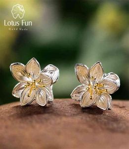 Lotus Fun Real 925 Srebrne kolczyki Naturalne ręcznie robione biżuteria szeptniki szepty dla kobiet bijoux 2106168166673