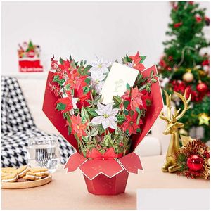 Carte regalo Biglietto di auguri di fiori pop-up 3D Biglietto di auguri per la festa della mamma Cartoline di Pasqua Poinsettia Bouquet a grandezza naturale Consegna a goccia Dhlgd