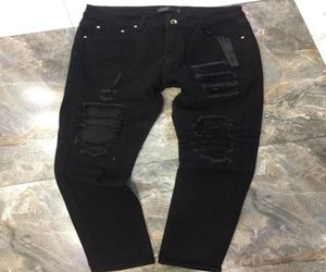 New Stryle Mens Jeans Designer Couro Remendado Rugas Jeans Top Quality Biker Denim Moda Hop Hop Dobre Calças EUA Reino Unido Tamanho 29383378983