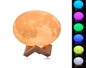 Rechargeable Night Light 3D Print Moon Lamp 9 Color Change Touch Switch Bedroom Bookcase Nightlight Home Decor Creative Gift8480174