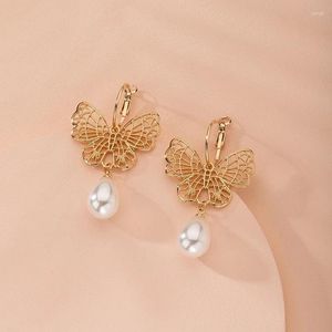 Dingle örhängen för kvinnor ihåliga ut tredimensionell fjäril droppe typ pärla klassisk trendlegering elektroplätering smycken