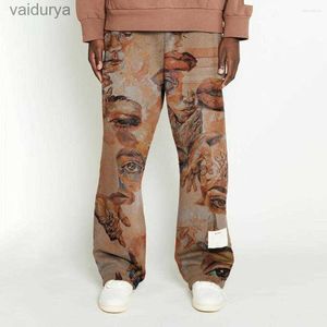 Men's Trousers Other Face Trend Medium Waist Loose Large Funny Brown Hip-hop 240308