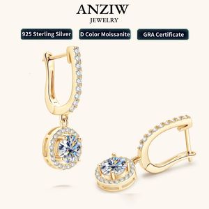 Anziw Women Hoops 925 Srebrne złote kolczyki Dangle Real Earring Original GRA Certified Wedding Jewelry Prezenty 240227