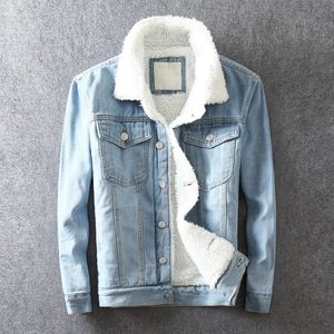 Büyük Boy S-6XL Erkek Kış Ceket Moda Polar Dizli Dış Giyim Ceket Fuax Kürk Ceket Erkekler Kalın Sıcak Mavi Siyah Denim Ceketler 240326