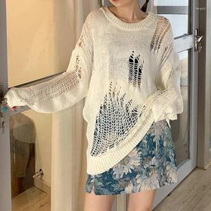 Swetery dla kobiet kaszmirowy sweter jesienny w stylu koreański Koreański Seksowny dziura Seksowna dziura luźna dziura pusta pusta dzianiny topy 2024