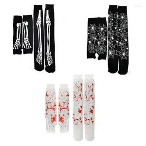 Women Socks Halloween Prom Party Skeleton Print Ladies Long Tube Over-the-knee Thigh Horror Street Funny Thin