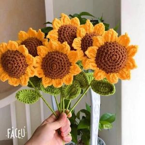 Decorative Flowers Knit Flower Sunflowe Rose Tulips Fake Bouquet Wedding Decor Hand-woven Home Table Decorate Creative Knitting