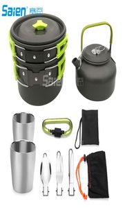 Kit de panelas de acampamento panelas de acampamento conjunto de cozinha portátil para com bule conjunto mosquetão panelas de acampamento fogão com chá café cup5916060