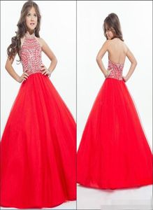 Ritzee Kristalleri Kızlar Pageant Elbiseleri Çocuk Aline Halter Boncuklu Backless Tatlı Kız Önlükleri Parti Cemaati Gown3452729