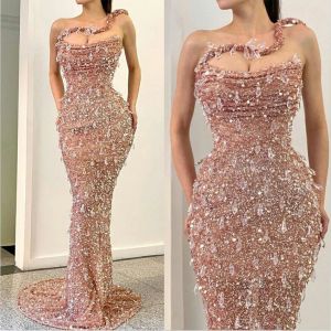 Diamond Crystal Mermaid Prom Dresses Pärlade en axelkvällsklänningar Party Dress Special Occassion Robe de Soire