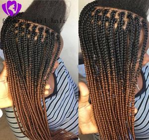 Stock fast Ombre Brown Synthetic Lace Front Wig Long box Braids Wigs for Women Two tone braided Cosplay Wig Part7307615