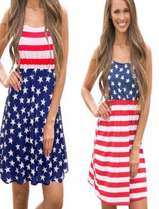 Ladies Stars Sukienki z drukowaniem w paski plażowe mini vintage sukienki amerykańska flaga niepodległościowy Dzień Narodowy USA 4 lipca panele sho9399243
