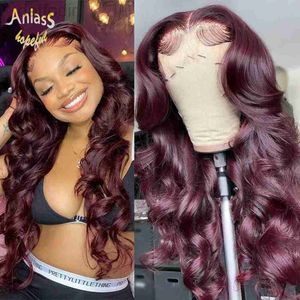 Syntetiska peruker Brasilianska Long Deep Wave Full Spets Front Wigs Human Hair Heat Motent Glueless Wine Röd Syntetisk peruk för svarta kvinnor 240308