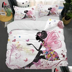 寝具セットミラシルピンクの妖精のベッドクロス3Dプリンティング羽毛布団エルピローケースガールベッドルームの寝具セットホームテキスタイルツインFL SI DHP1I