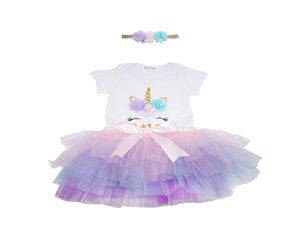 Baby Unicorn RomperTutu Gonne Abiti Estate 2021 Kids Boutique Abbigliamento 324m Infant Girls Birthday Party Dress Up 322 Y22080411