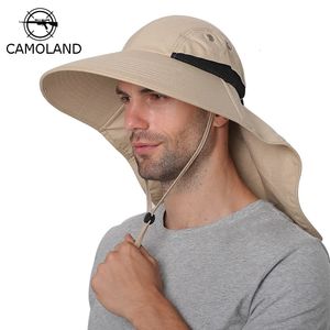 Chapéu de sol de verão homens mulheres algodão boonie chapéu com aba de pescoço ao ar livre proteção uv grande borda larga caminhadas pesca safari balde chapéu 240304