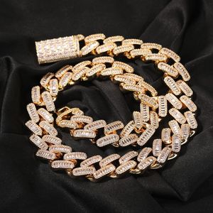 20mm Baguette Miami Cuban Choker Iced Out Chain Paled Prong Seting Bling Cubic Zirconia Necklace Hiphop Jewelry277o