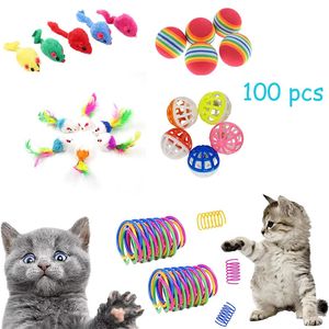 100PCS Cat Spring Toys Cat Mouse Ball Toys for Indoor Cat Colorful Durable Chewing Scratch EVA Ball Training Balls Pet Supplies 240226