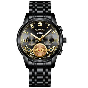 New Watch Men's Fashion Black Watch Men's Flywheel Steel Belt Black Diamond Non Mechanical Men's Watch