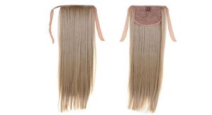 Langes blondes Haar, synthetischer langer Pferdeschwanz, 22 Zoll, 55 cm, 100 g, 16 gerade Pferdeschwanzverlängerungen für Amerika, Damen-Kordelzugschwanz, 8357554