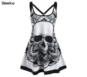 Umeko Summer Goth Plus Size Skull Print Women Seveless Mini Dress Y2K Ladies Casuary Dresses for Tver Dark Academia alt Closes29916570