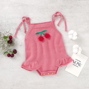 Summer Baby Body senza maniche nato Girl Cherry Sling Top Fashion Ruffle Infant Abbigliamento per bambini Tutina complessiva 240305