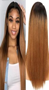 Kisshair 4x4 Lace Closure Wig T1B27 T1B30 Ombre Kolor Brazylijska ludzka peruka włosów złota blondyn