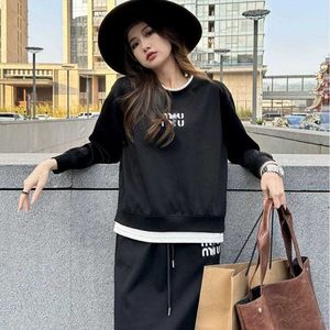 designer Mm24 morning embroidery fashionable printed letter casual long sleeved hoodie+half skirt set RLO8