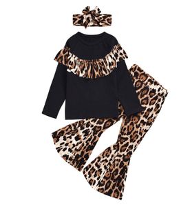 Completi per bambini Gilrs Completi per neonati Leopard Ruffle Tops Abbigliamento casual per bambini Ragazze stampate Pantaloni a gamba larga Pantaloni per bambini a pagoda Head3772224