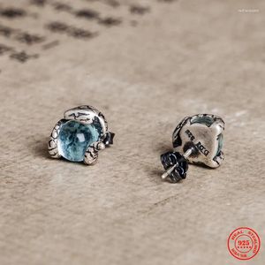 Stud Earrings YIZIZAI Vintage 925 Sterling Silver Snake Bead Men Women Creative With Light Blue Topaz Earring Jewelry Gift