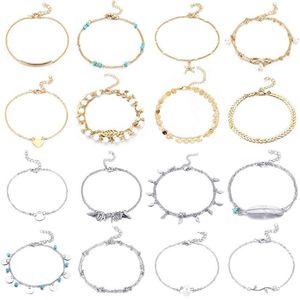 16 Pieces Foots Ankle Chains Bracelets Adjustable Beach Anklet Foot Jewelry Set Anklets for Women Girls Barefoot333S