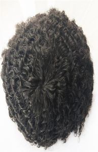 Parrucchino da uomo afro riccio da 10 mm con parrucca piena di capelli umani in Pu per uomini neri Sistema di sostituzione capelli ricci profondi da uomo in pizzo Remy Wig1168024