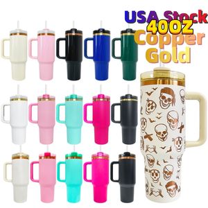 USA Warehouse H2.0 40oz Copper Plated Drinking Tumbler Outdoor Large Capacity Quencher Thermos Multi Colors Laser graverad vattenflaska med avtagbart handtag