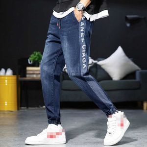 Herren-Jeans, Herren-Jeans, lässig, knöchellang, schmale Denim-Hosen, Jeans, feste Streifen, Buchstaben-Jogginghose, Bleistifthose, High-Street-Denim-Hose 240308