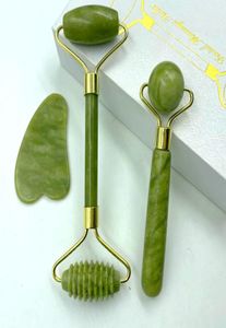 Natural Jade Massage Roller Guasha Board Set Spa Scraper Stone Facial AntiWrinkle Treatment Body Facial Massager Tools Without BO7785936