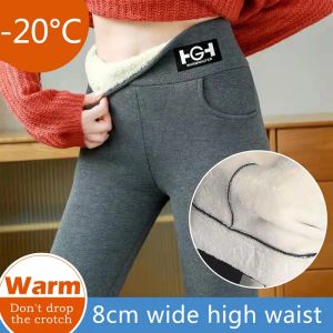 Capris vinter termisk tjockare lambwool leggings kvinnor varma veet tights höga midja elastiska byxor mager fleece leggings för kvinnlig