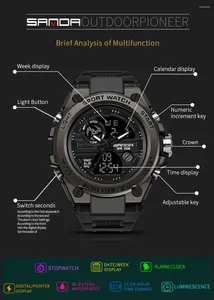 Wristwatches SANDA Youth Fashion Digital Watch Men Shockproof Waterproof Dual LED Chrono Alarm Clock Mens Watches Cool Hour 739