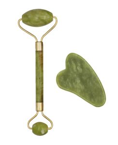 2st Natural Jade Roller och Guasha Massage Set Skin Scraper Face Stone Fasting Face Antiaging Puffy Eyes Massager Neck Anti WR9657564