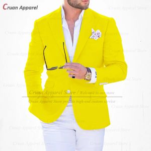 Kurtki (jeden marynarki) Modne żółte blezery dla mężczyzn Slim Fit Business Busines