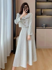 Work Dresses 2024 Autumn Winter Fashion Small Fragrant Two Piece Set Women Short Coat Long Skirt Suits French Vintage 2 Outfits