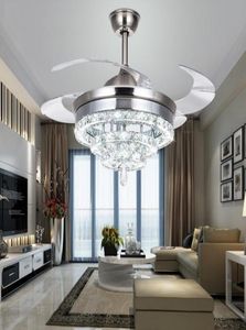 Crystal Ceiling Fan Lights Invisible Fan Crystal Lights Living Room Bedroom Restaurant Modern Ceiling Fan 42 Inch with Remote Cont1435033