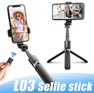 L03 Stativ Aluminiumlegierung Selfie Stick wiederaufladbar faltbar mit Bluetooth-Fernbedienung für Smartphone-Kamera-Gerätehalter haben Retai6432664