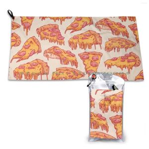 Towel Pizza Pattern Quick Dry Gym Sports Bath Portable Fast Food Colorful Yellow Pink Motif Funny Cool Cheese