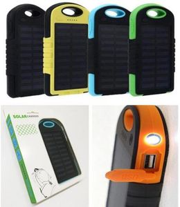 5000mAh Solar Power Charger Portable Source Dual USB LED Falllamp Battery Solar Panel Waterproof Cell Phone Power Bank för Mobil2013828