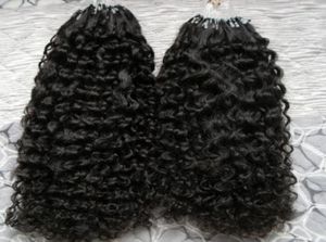 Afro kinky curly micro länk mänskliga hårförlängningar svart 200g brasiliansk kinky curly micro loop hårförlängningar 200S3535685