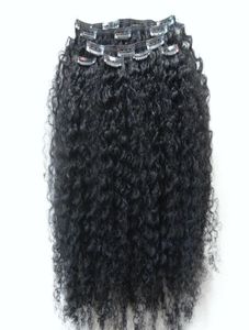 Brasileiro Humano Virgem Remy Clip Ins Extensões de Cabelo Kinky Curls Cabelo Trama Jet Black 1 Color7489532